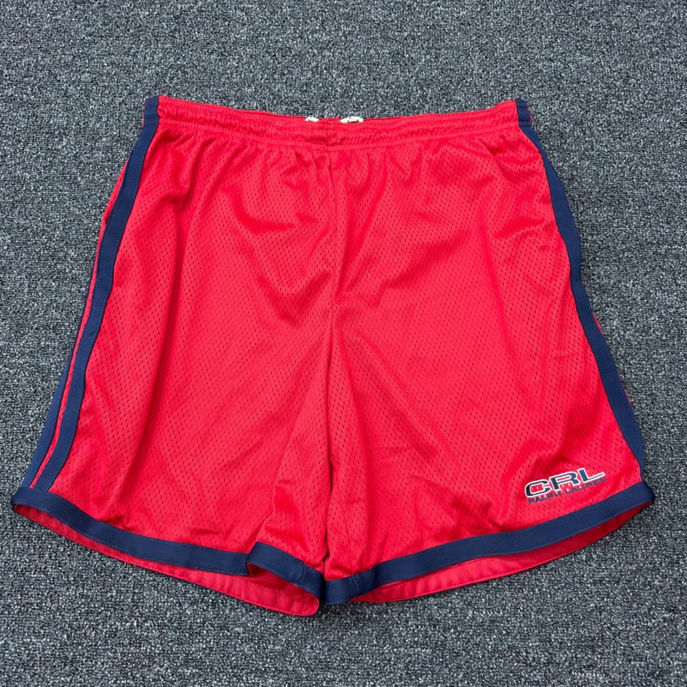 Chaps Ralph Lauren Mens Size M Red Mesh Athletic Shorts Navy Stripe CRL Logo Vtg
